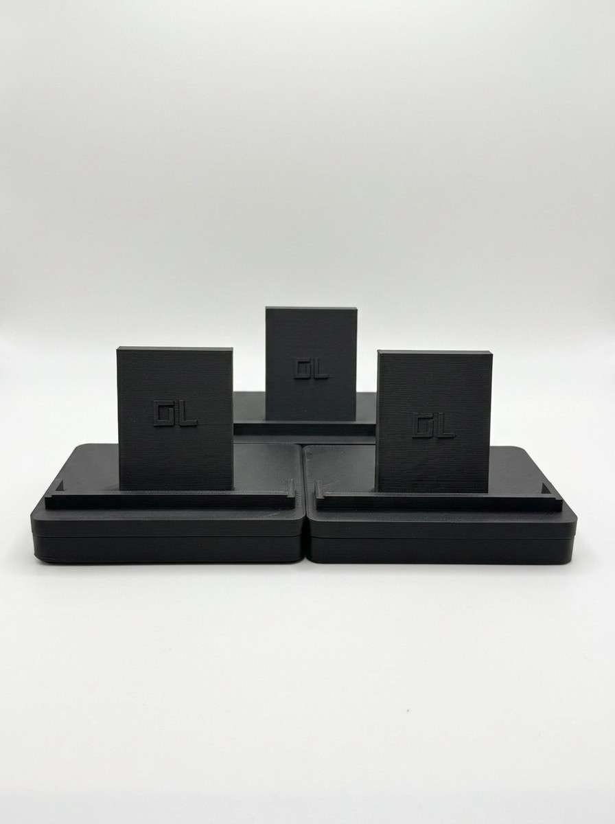 Three GO-001 display stands arranged together