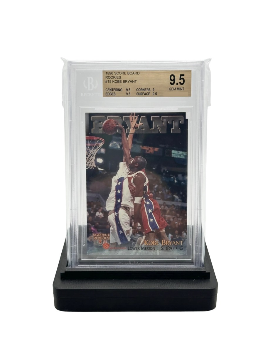 GO-001 holding a BGS-graded 1996 Kobe Bryant rookie slab